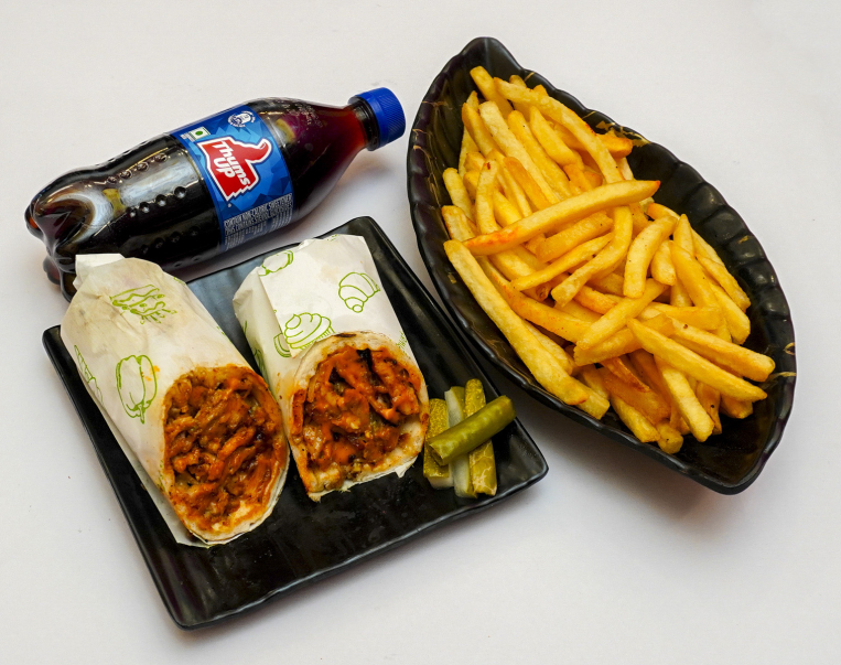 Spicy Whole Meat Shawarma +French Fries+Thums Up